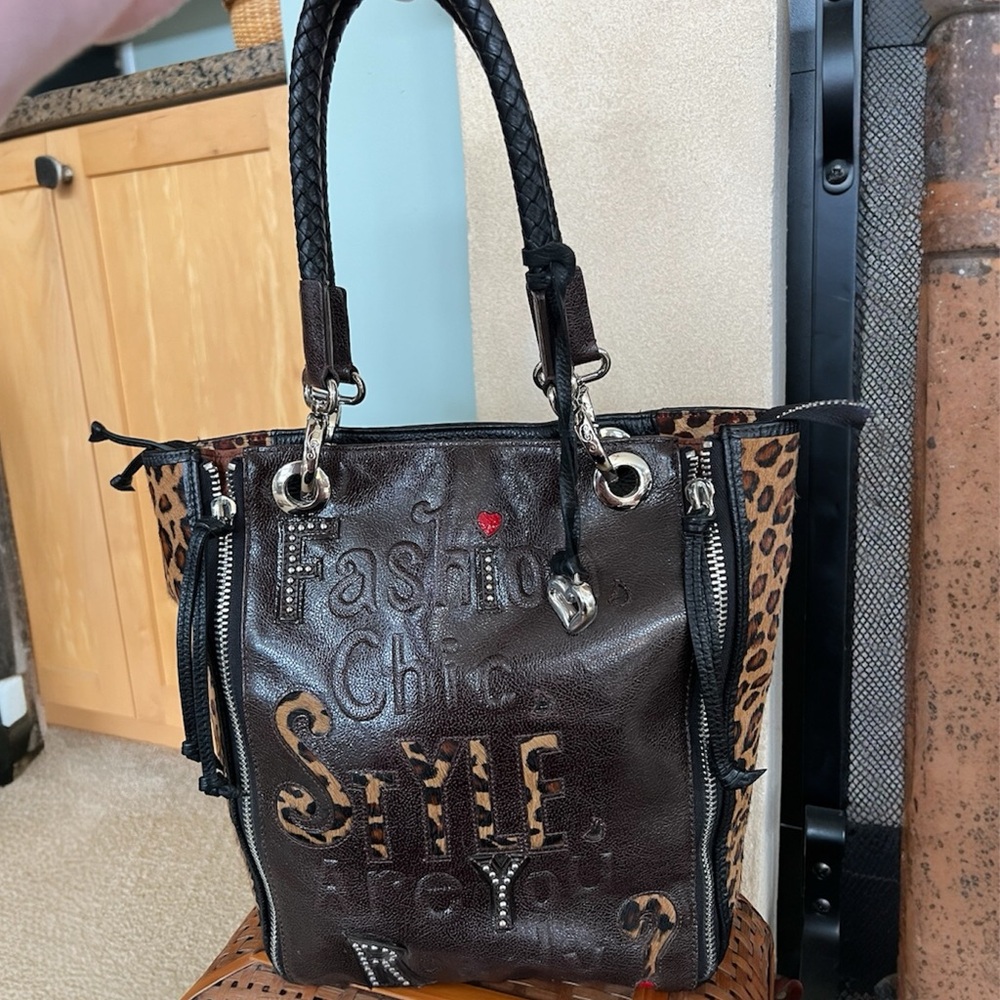 Brighton RARE 2013 DIVA Leather and Leopard Print Pony Hair Tote Shoulder Bag - Picture 2 of 16